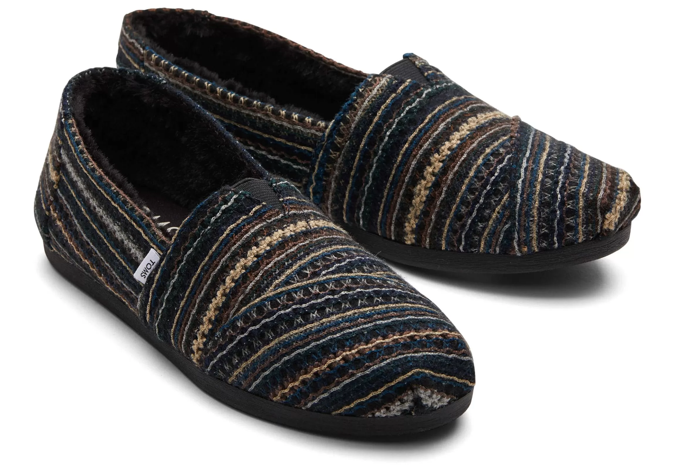 Clearance Alpargata Black Embroidered With Faux Fur Women Slip Ons