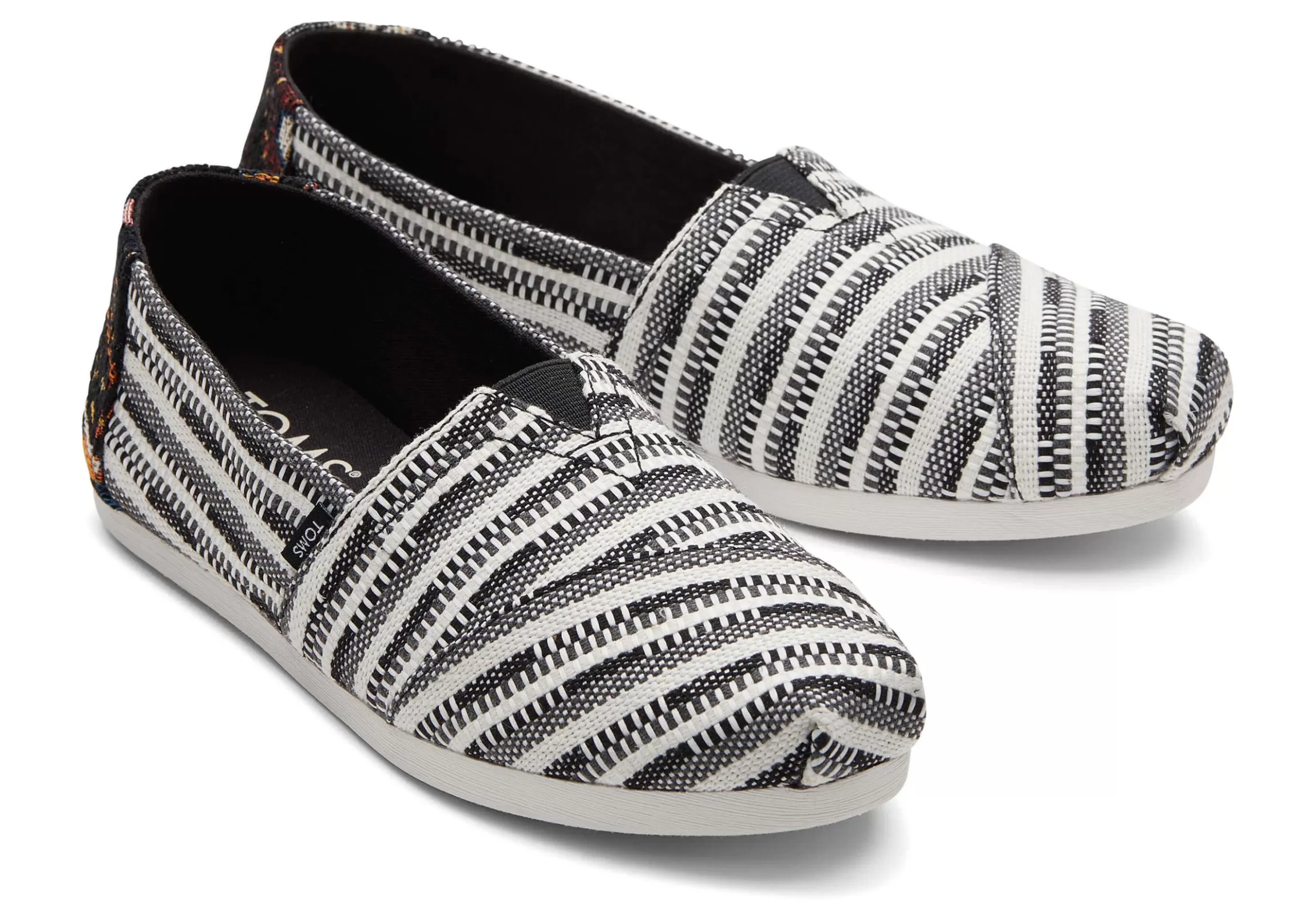 Cheap Alpargata Black Striped Global Woven Women Slip Ons