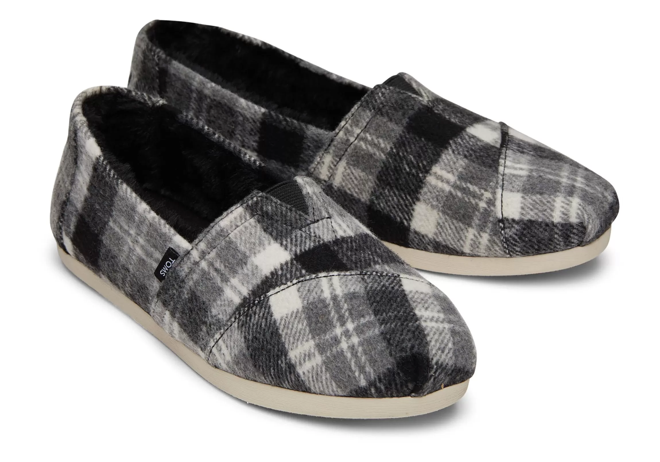 Outlet Alpargata Grey Plaid With Faux Fur Women Alpargatas