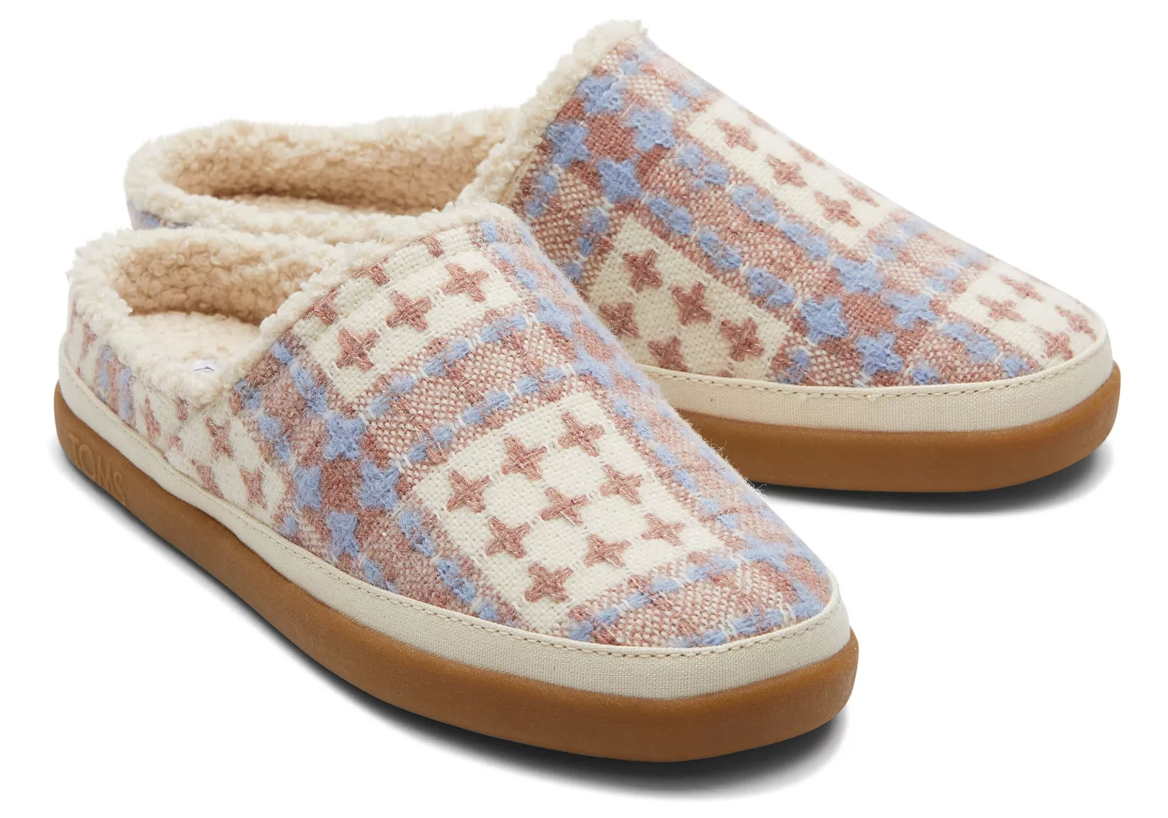 Cheap Sage Pink Plaid Faux Shearling Slipper Women Slippers